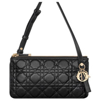 DIOR Black Sheepskin Handbag Shoulder Bag Mini Women's Black