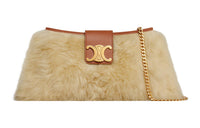 CELINE WilternTriomphe Shearling Cow Leather Patchwork Handbag Shoulder Bag Women's Tan