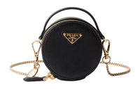 PRADA Saffiano Leather Small Round Bag Portable Crossbody Bag Shoulder Bag Women's Black