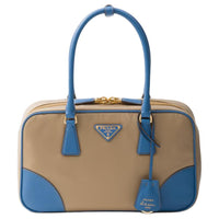 PRADA Re Edition Nylon With Leather Shoulder Bag, Crossbody Bag, Handbag Medium Size Women's Camel & Blue