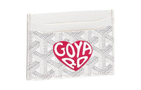 GOYARD Canvas With Leather Card Clip Card Holder Unisex White With Peach Red Small Heart