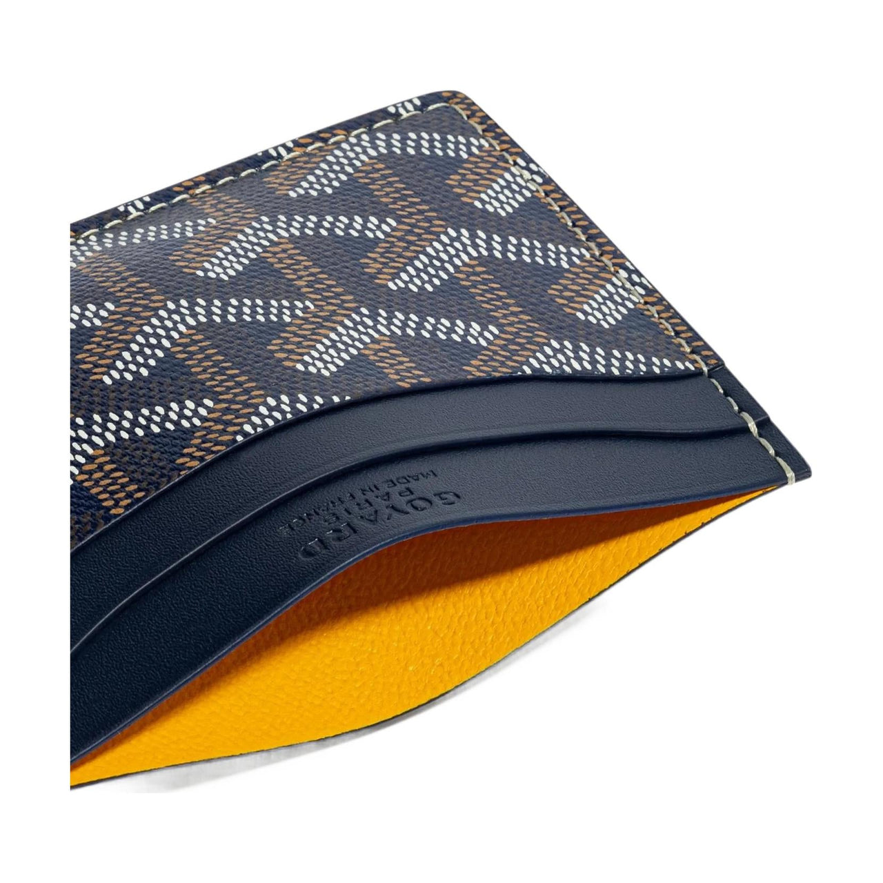 GOYARD Canvas With Calfskin Card Clip Card Holder Unisex Marine Blue With Pink Accents And Small Heart Design