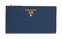 PRADA Cow Leather Wallet Large Size Women's Blue