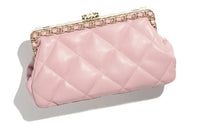 CHANEL Shiny Lambskin Evening Party Clutch Small Size Women's Light Pink