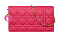 DIOR Lady Dior Sheepskin One Shoulder Crossbody Clutches Women's Pink