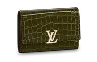 LOUIS VUITTON Capucines Shiny Alligator Leather Wallet Women's Khaki