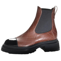 CHANEL Short Chelsea Boots Women's Red Brown