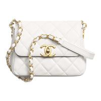 CHANEL Grained Shiny Calfskin Shoulder Bag Crossbody Bag Mini Women's White
