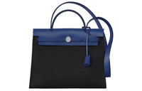 HERMES Herbag Zip Cowhide Patchwork Canvas Canvas Bag Handbag Shoulder Bag Crossbody Bag Unisex Sapphire Blue/Black