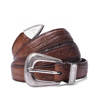 Brunello Cucinelli Crocodile-Embossed Silver-Buckle Belt