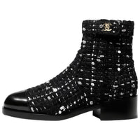 CHANEL Ankle Boots Women's Black White