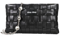 MIU MIU Sheepskin One Shoulder Crossbody Clutches Women's Black