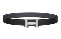 HERMES Togo Calfskin Double-Sided Leather Belt Leather Belts Unisex Black Midnight Blue 3.2cm