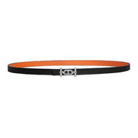HERMES Metal, Calfskin, Palladium Plated Leather Belts Women's Black Width 1.3CM
