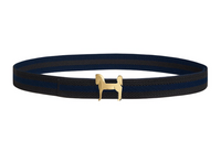 HERMES Small Horse Pattern Buckle Smooth Buckle Belt Men's Black/Blue Width: 3.2cm