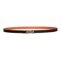 HERMES Calfskin Leather Belts Women's Black/Orange Width 1.3cm