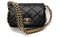 CHANEL Lambskin Shoulder Bag With Flap Handbag Shoulder Bag Mini Women's Black