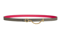 HERMES Double Sided Leather Belts Women's Red/Gray Width 1.3cm