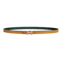 HERMES Rose Gold Plated Leather Belts Unisex Sesame/Green Sesame Width 1.3cm