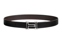HERMES Letter H Logo With Buckle Smooth Buckle Leather Belts Men's Black/Brown Width: 3.2cm