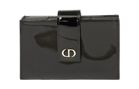 DIOR 30 Montaigne Patent Leather Cowhide Card Holder Wallet Small Size Women's Black
