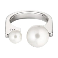 DIOR Metal Resin Pearl Crystal Rings Women's Silver
