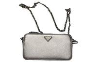 PRADA Leather Wallets Shoulder Bag Crossbody Bag Women's Silver