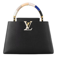 LOUIS VUITTON Capucines Grained Taurillon Leather Handbag Shoulder Bag Medium Size Women's Black