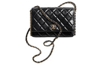 CHANEL Bright Distressed Lambskin Crossbody Bag, Shoulder Bag Women's Black