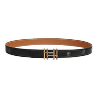 HERMES Calfskin Leather Belts Women's Black/Gold Width 2.4CM