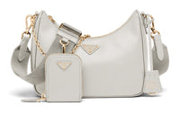 PRADA Hobo Saffiano Leather Shoulder Bag Handbags Shoulder Bags Women's White