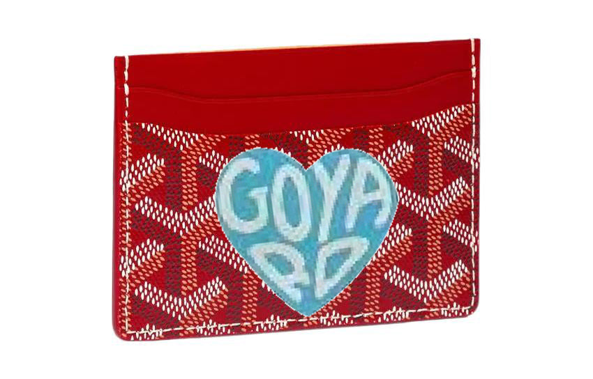 GOYARD Canvas With Calfskin Card Clip Card Holder Unisex Red & Light Blue Small Heart