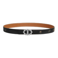 HERMES Palladium-Plated Leather Belts Women's Black Brown Width 2.4CM