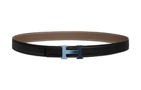 HERMES Double-Sided Cow Leather Alloy Enamel Smooth Buckle Belt Men's Black/Elephant Gray Width: 2.4cm
