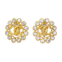 CHANEL 1994 CC logo Rhinestone embellished Button Earrings
