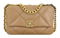 CHANEL 19Bag Sheepskin Shoulder Bag Crossbody Bag Small Size Women's Brown
