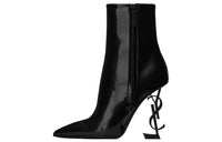 SAINT LAURENT Opyum Logo Plaque Pointed Toe Boots Women's
