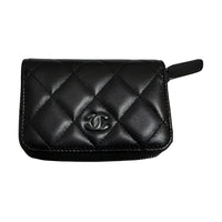 CHANEL Sheepskin Coin Purse Unisex Black