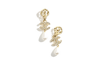 CHANEL Metal Resin Rhinestone Earrings Women's Gold/White