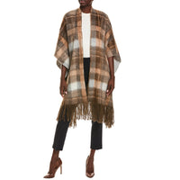 Brunello Cucinelli Check-Print Frayed-Edge Cape