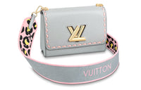 LOUIS VUITTON Twist Grained Leather Crossbody Bag Shoulder Bag Medium Size Women's Gray