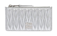 MIU MIU Leather Card Holder Wallet Women's Silver