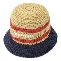 MIU MIU Raffia Fiber Bucket Hats Women's Natural/Blue