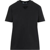 PRADA Solid Color Logo Round Neck Pullover Short Sleeved T Shirt Women's Smoke Gray