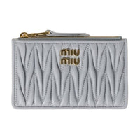 MIU MIU Matelassé Nappa Leather Card Holder Women's Pearl Gray