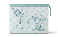 LOUIS VUITTON Pochette Voyage Canvas Cowhide Toiletry Bag Clutch Regular Men's Black & Light Blue