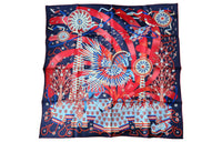 HERMES Silk Scarf Women's Blue/Red