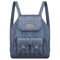 DIOR Caro Sheepskin Backpack Medium Size Women's Black Denim Blue