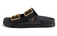 PRADA Triangle-logo Leather Slides