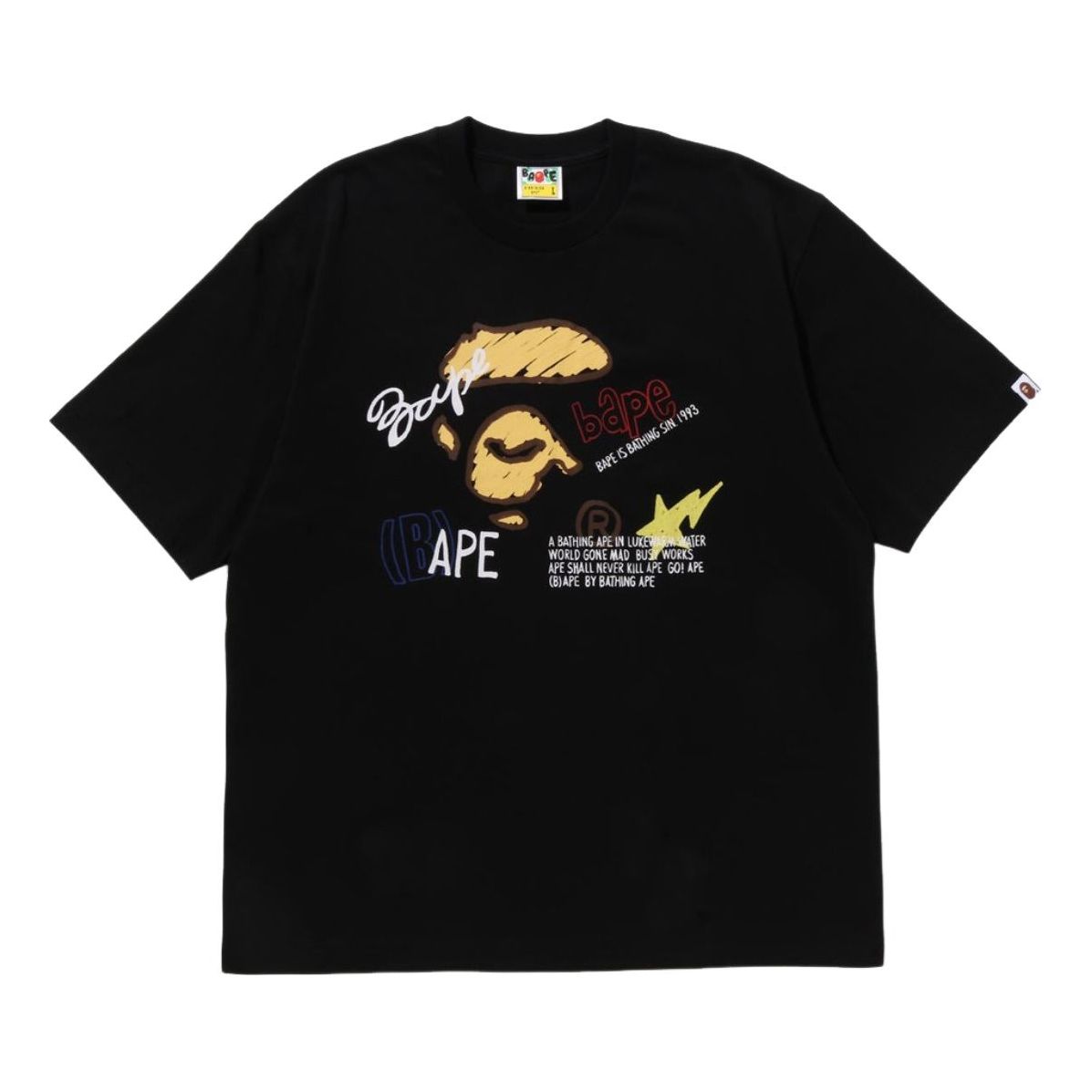 A Bathing Ape Hand Draw Graphic Relaxed Fit Tee 'Black' 1K30-110-326-BLACK
